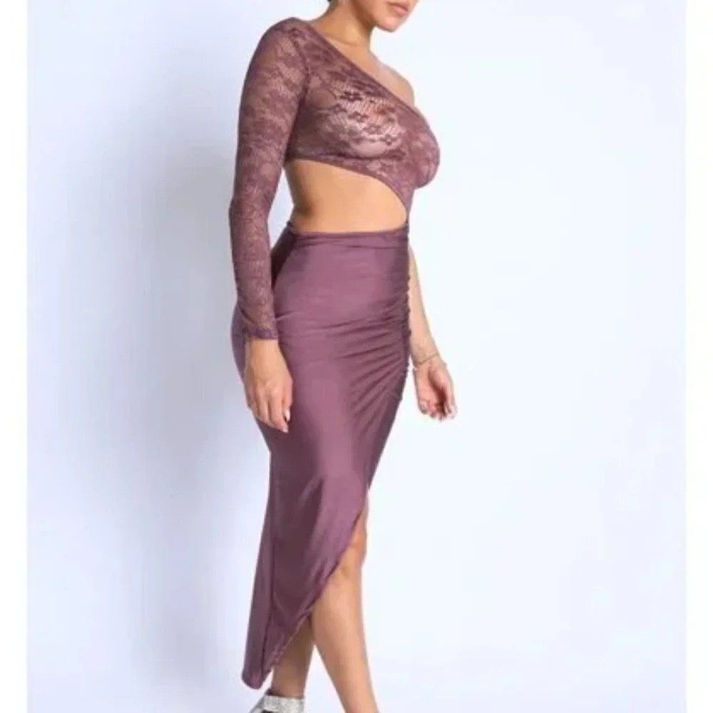 Women's Sexy Asymmetric Cut Out One Sleeve Wrap Midi Dress
New - Picture 4 of 6